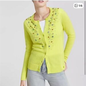 Charter Club 100% Cashmere Luxury Embellish Crewneck Cardigan, Chartreuse, NWOT